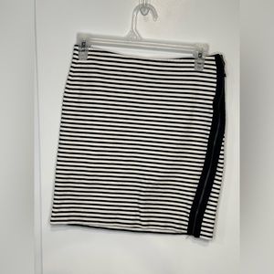 Madewell Pencil Skirt Womens Small Eventide Striped Zip Black White Stretch